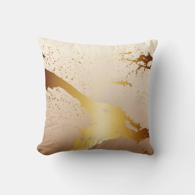 Grunge Splash Paint Splatter | gold taupe ivory Cushion (Front)