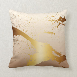 Grunge Splash Paint Splatter   gold taupe ivory Cushion
