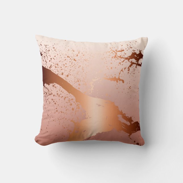 Grunge Splash Paint Splatter | rose gold peach Cushion (Front)