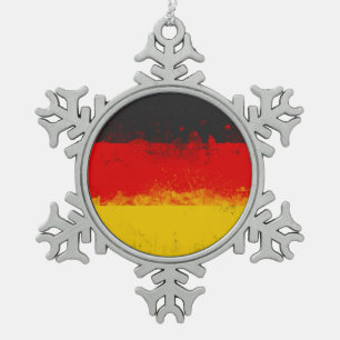 Grunge Splatter Painted Flag of Germany Snowflake Pewter Christmas Ornament