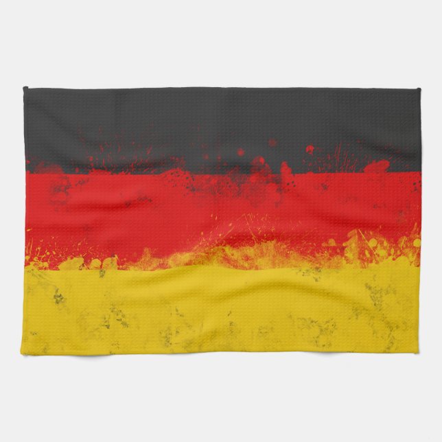 Grunge Splatter Painted Flag of Germany Tea Towel (Horizontal)
