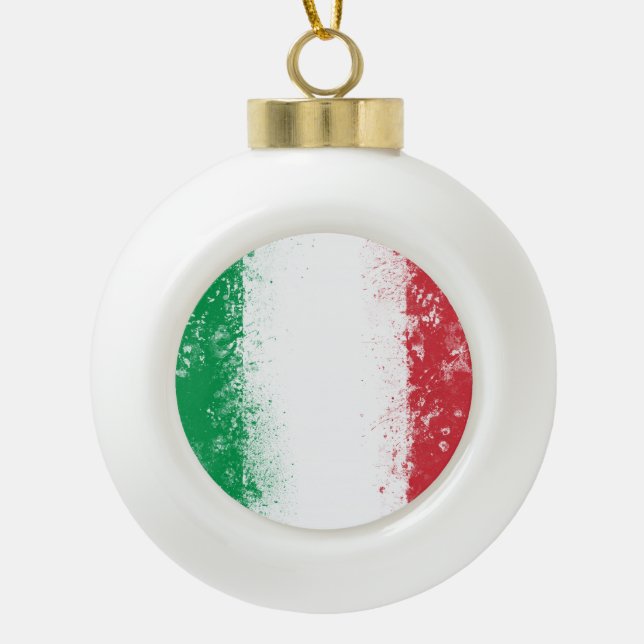 Grunge Splatter Painted Flag of Italy Ceramic Ball Christmas Ornament (Front)