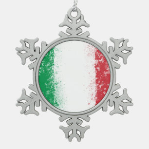 Grunge Splatter Painted Flag of Italy Snowflake Pewter Christmas Ornament