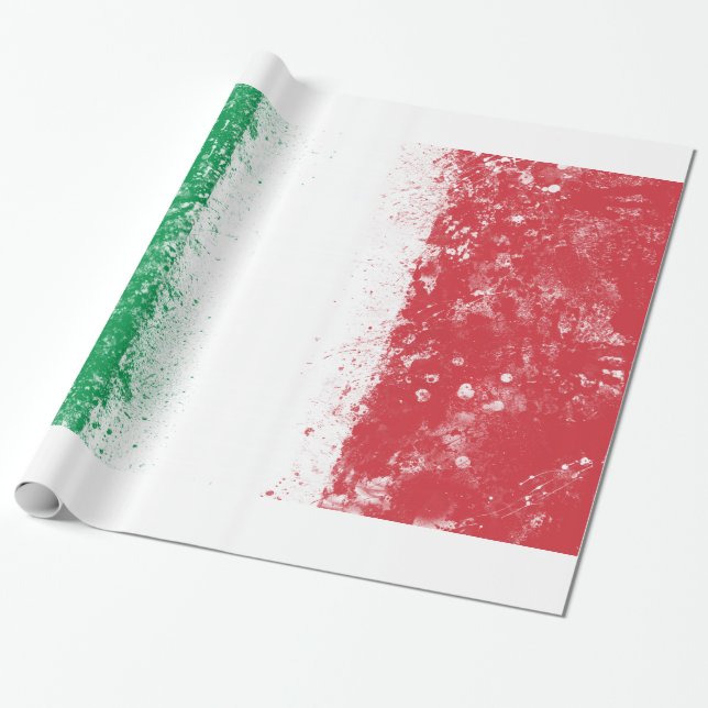 Grunge Splatter Painted Flag of Italy Wrapping Paper (Unrolled)