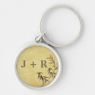 Grunge Stained Bamboo Paper Background Key Ring