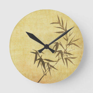 Grunge Stained Bamboo Paper Background Round Clock