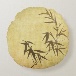Grunge Stained Bamboo Paper Background Round Cushion