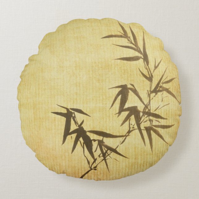 Grunge Stained Bamboo Paper Background Round Cushion (Front)