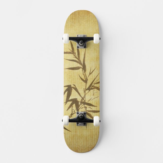 Grunge Stained Bamboo Paper Background Skateboard (Front)