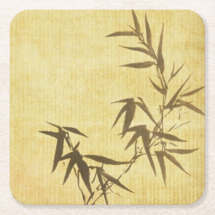 Grunge Stained Bamboo Paper Background Square Paper Coaster