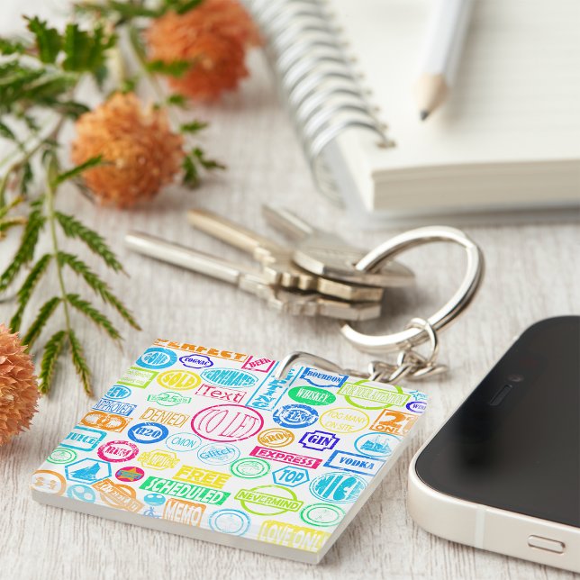 Grunge Stamp Collection Colourful Retro Text Key Ring (Creator Uploaded)