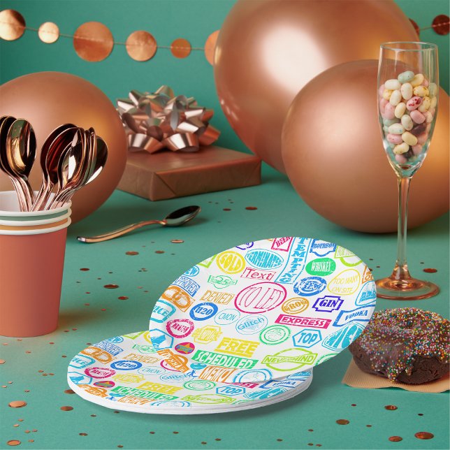 Grunge Stamp Collection Paper Plates (Creator Uploaded)