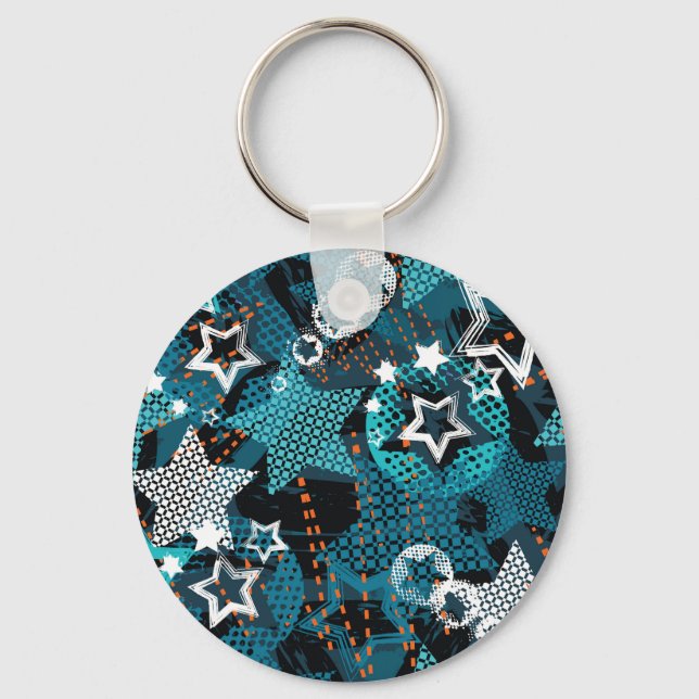 Grunge star pattern, playful children's design. key ring (Front)