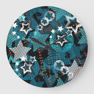 Grunge star pattern, playful children's design. large clock