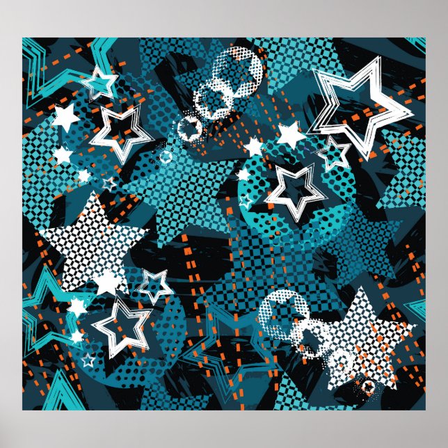 Grunge star pattern, playful children's design. poster (Front)