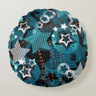 Grunge star pattern, playful children's design. round cushion