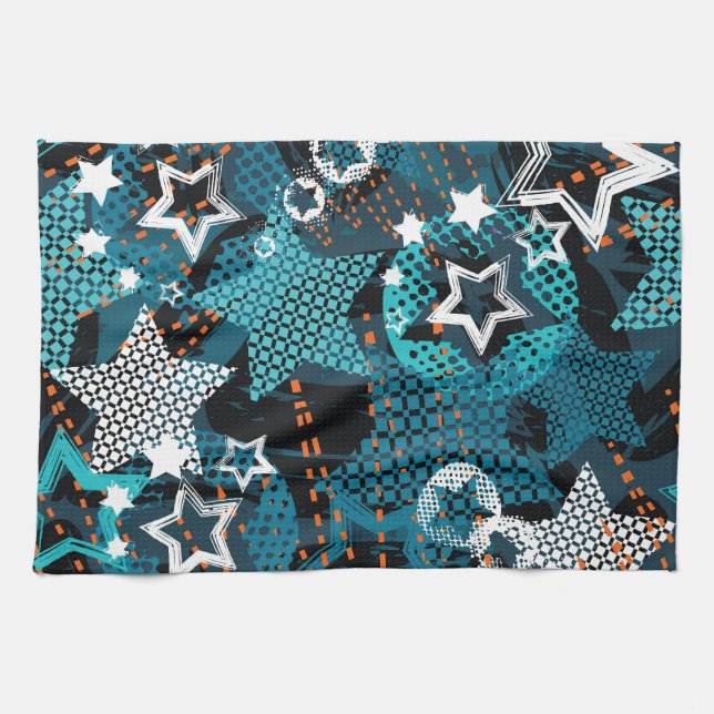 Grunge star pattern, playful children's design. tea towel (Horizontal)