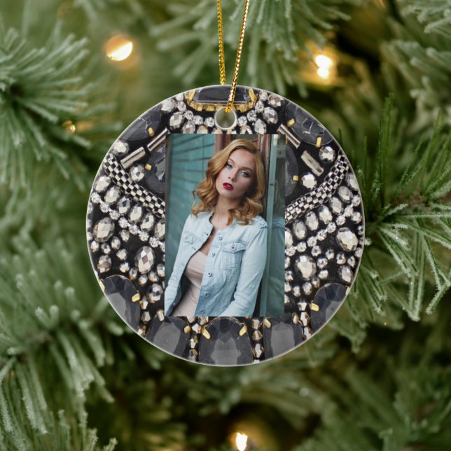 grunge steampunk art deco black silver bohemian ceramic ornament (Tree)