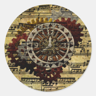 Grunge Steampunk Clocks and Gears Classic Round Sticker