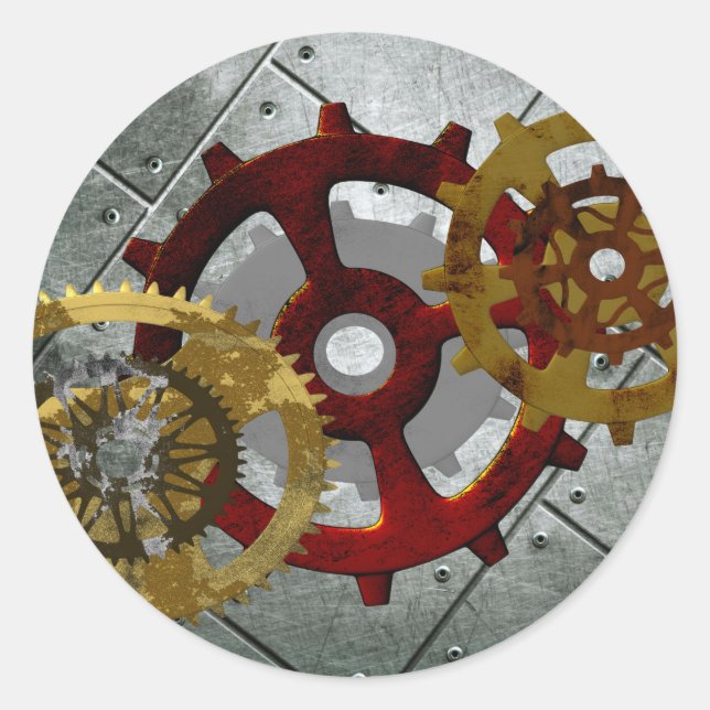 Grunge Steampunk Clocks and Gears Classic Round Sticker (Front)