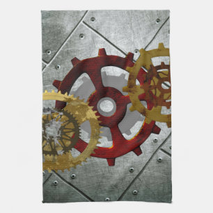 Grunge Steampunk Clocks and Gears Tea Towel