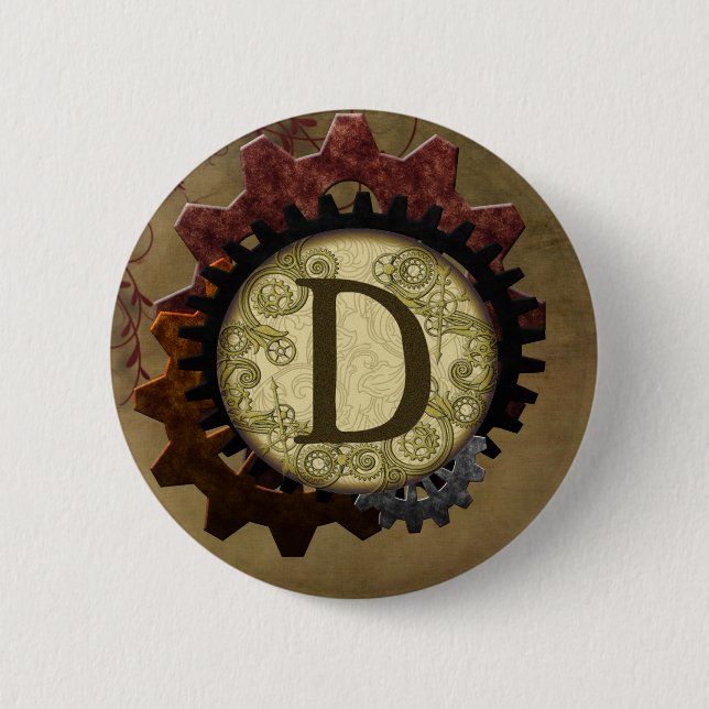 Grunge Steampunk Gears Monogram Letter D 6 Cm Round Badge (Front)