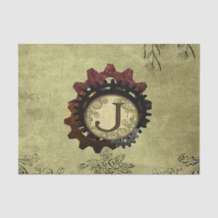 Grunge Steampunk Gears Monogram Letter J Tissue Paper