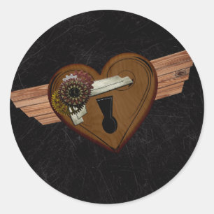 Grunge Steampunk Heart Classic Round Sticker