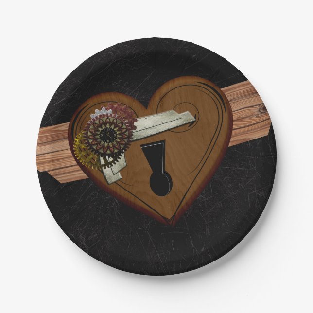 Grunge Steampunk Heart Paper Plate (Front)