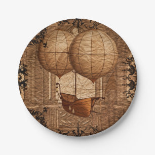 Grunge Steampunk Victorian Airship Paper Plate