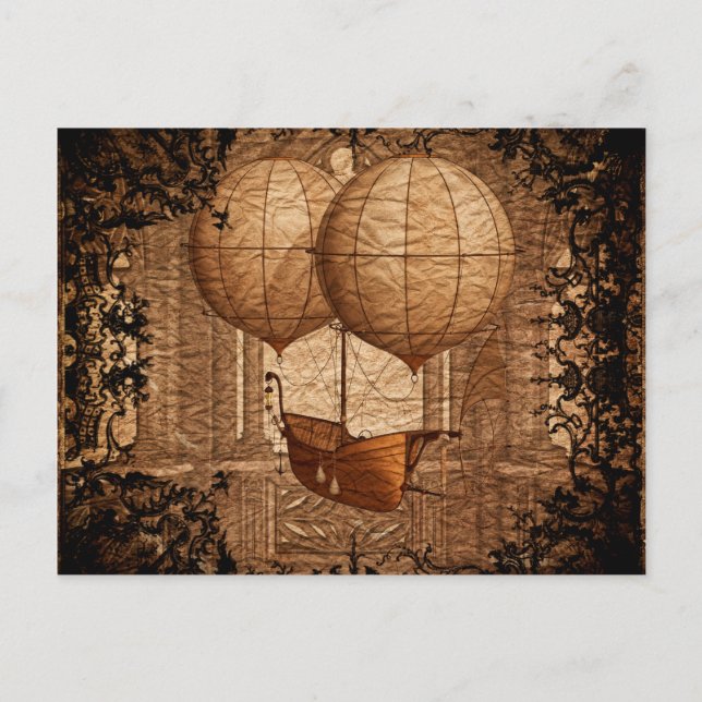 Grunge Steampunk Victorian Airship Postcard (Front)