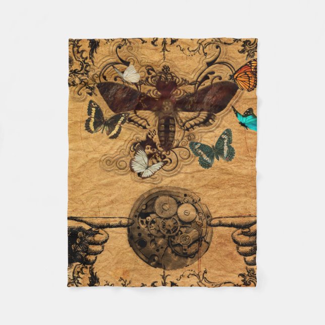 Grunge Steampunk Victorian Butterfly Fleece Blanket (Front)