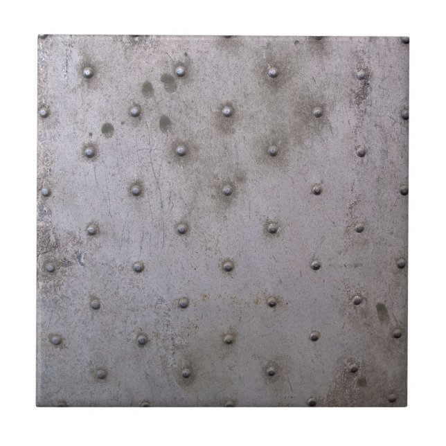 Grunge Steel Sheet with Rivets Ceramic Tile (Front)