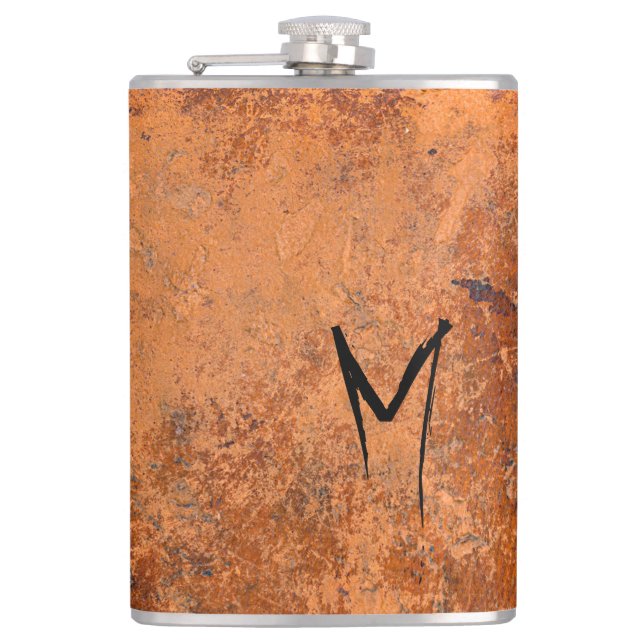 Grunge Stitched Leather Monogram Hip Flask (Front)