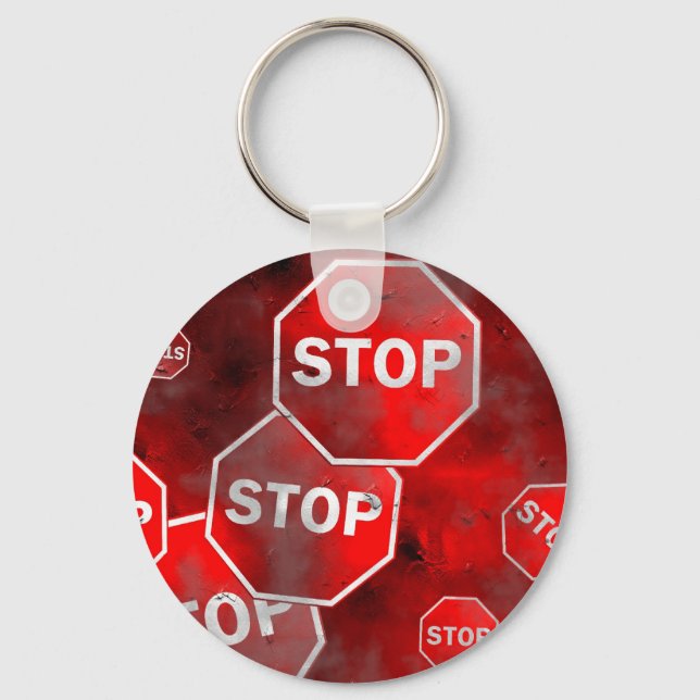 Grunge Stop Signs Key Ring (Front)