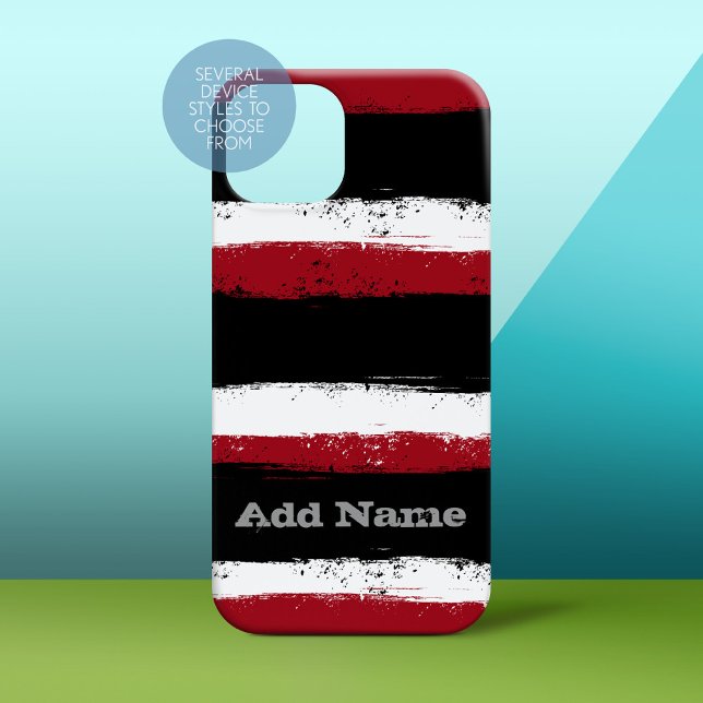 Grunge Stripes and Name - black red white Case-Mate iPhone Case (Personalized Phone Case)