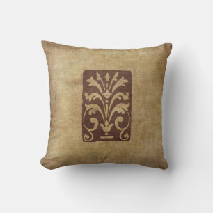 Grunge Style Antique Motif Pillow Distressed Brown