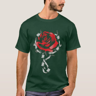Grunge Style Barbwire Red Rose Edgy T-Shirt