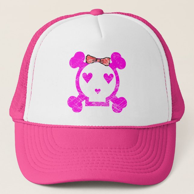 GRUNGE STYLE EMO GIRL SKULL TRUCKER HAT (Front)