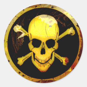 Grunge Style Gold Skull and Crossbones Classic Round Sticker