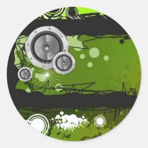 Grunge Style Music Banner Classic Round Sticker