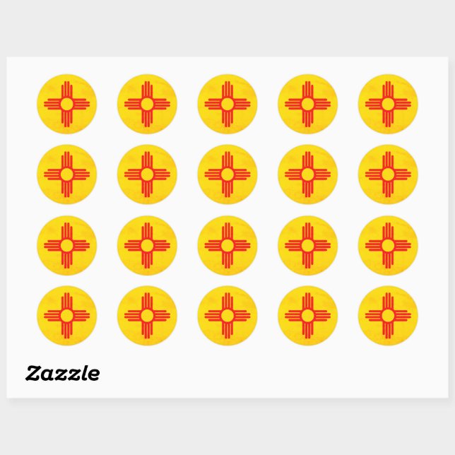 Grunge Style New Mexico State Flag Zia Sun Classic Round Sticker (Sheet)
