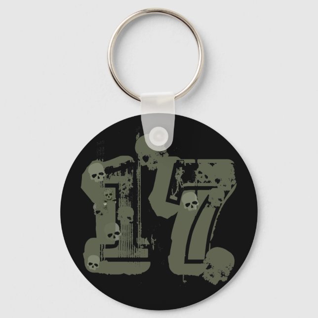 GRUNGE STYLE NUMBER 17 WITH SKULLS KEY RING (Front)