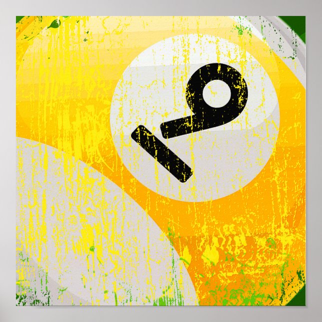 Grunge Style Number 9 Billiards Ball Poster (Front)