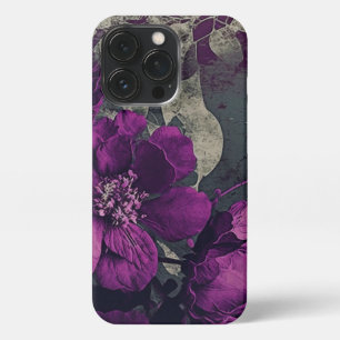 Grunge Style Paper-like Deep Purple Anemone Flower iPhone 13 Pro Case