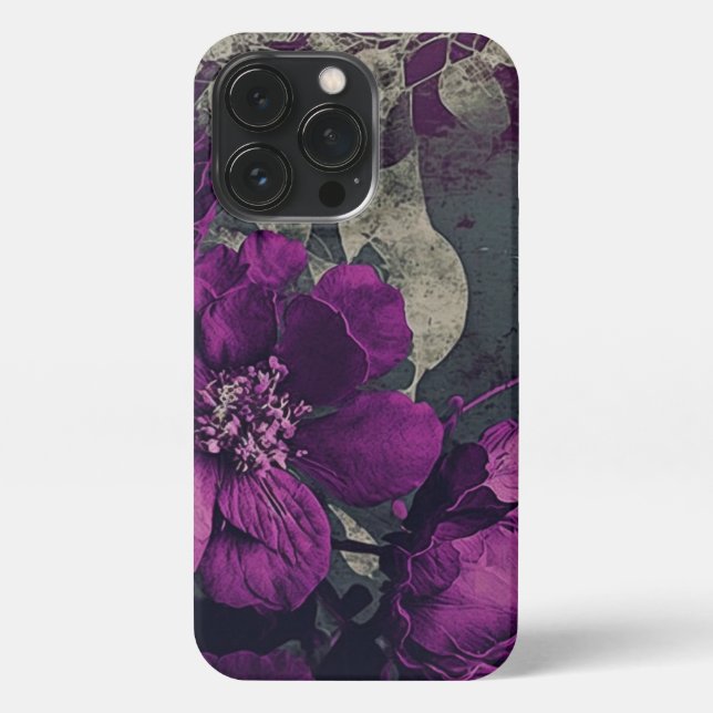 Grunge Style Paper-like Deep Purple Anemone Flower iPhone Case (Back)
