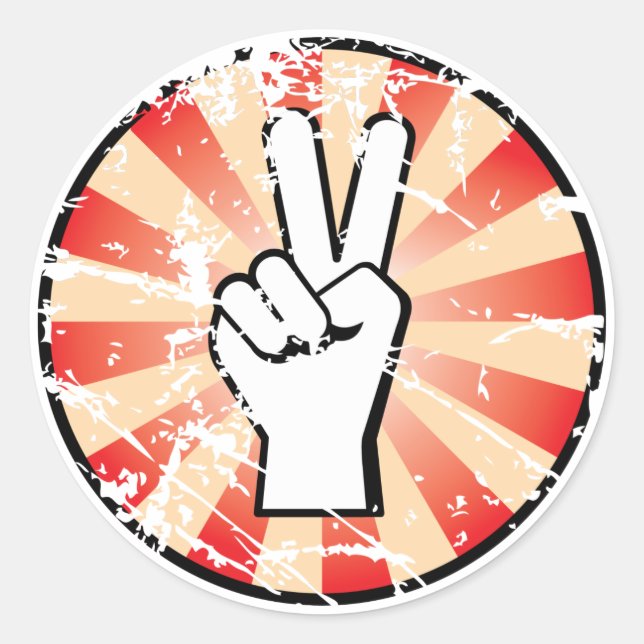 Grunge style peace hand sign classic round sticker (Front)