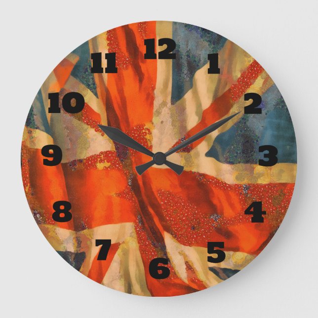 Grunge Style Union Jack British Flag Illustration Large Clock (Front)