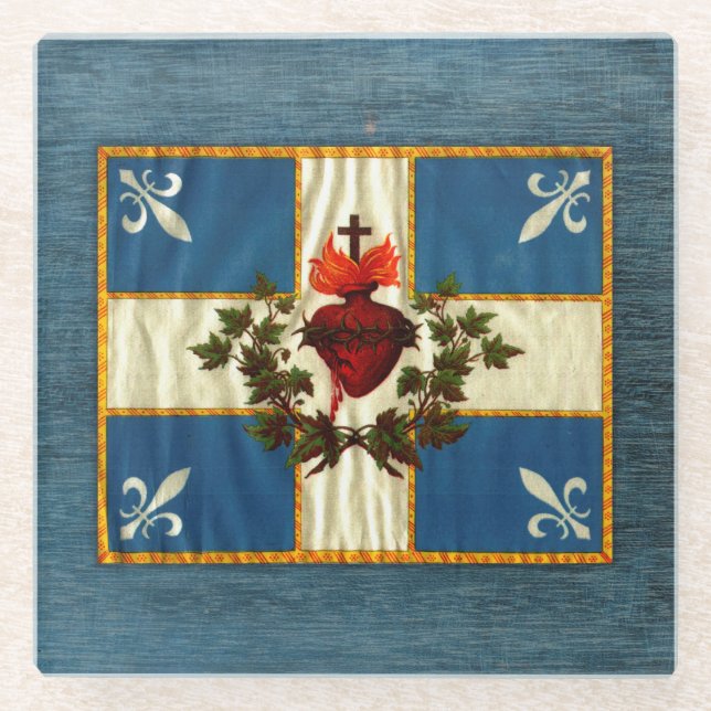 Grunge style worn Quebec flag Glass Coaster (Front)