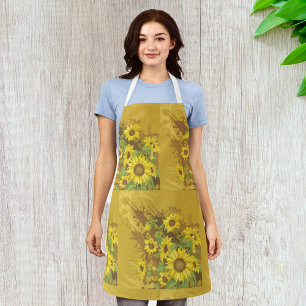 Grunge Sunflower Art Bold Rustic Yellow Floral Apron